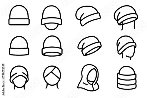 Folding hat folded over rolled layered wrapped cuff tucked slouched vector icon