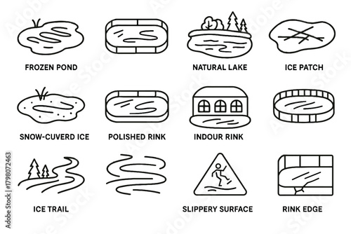 Indoor skating icon outdoor trail icons edge surface arena ice vector rink