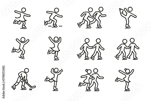 Playing tricks racing jumping skating ice vector pair icon together hockey