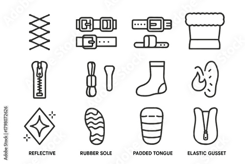 Cuff patch sole fur icon boots vector thermal padded snow zipper tongue