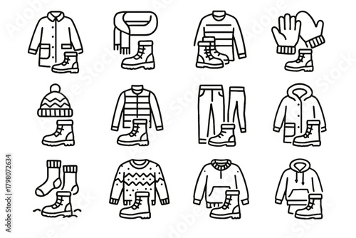 Snow icons thermal hat pants winter icon paired outfit cozy vector festive