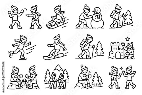 Skating drink snow break icon castle vector building snowman nearby winter icons