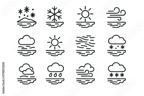 Icon clouds breeze snow frozen lake vector overcast drifting sky clear sleet