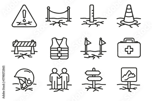System lake sled guide vector ice signs rope frozen jacket icon safety