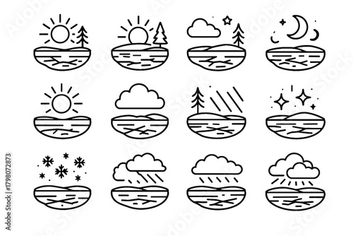 Reflections vector cloudy icon light frozen lake snow glinting bright ice sunset