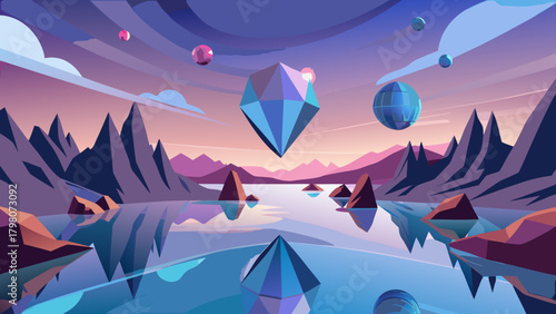 Fantastic Frontiers: a serene, surreal vector landscape