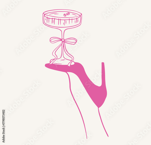 Espresso martini cocktail glass on heel. 