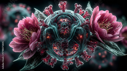 COVID-19 virus SARS-COV-2 OMICRON strain, covid-19 B.1.1.529 omicron  3d rendering