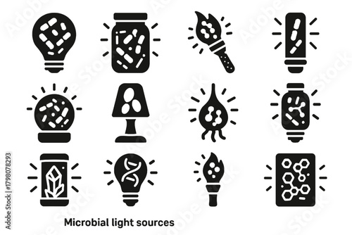 Source light night petri icon pod vector bulb bacteria microbial torch