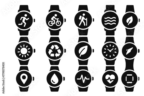 Hiking friendly swimming tracker sport icon vector watch running training eco