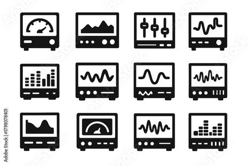 Analysis testing vector graph board icon sound panel audio icons vibration analyzer