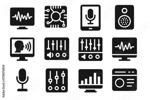 Icon vector board panel voice digital sound microphone modulation signal audio