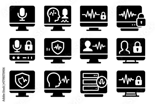 Digital vector recognition board icon sound data encryption secure waveform console voice