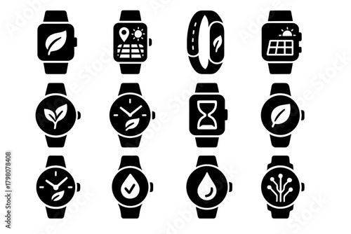Digital smartwatch icon eco tracker watch vector gps wellness hybrid