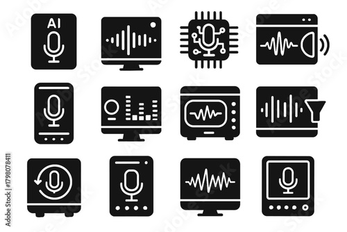 Sound voice analyzer board controller audio vector ai icon filter noise