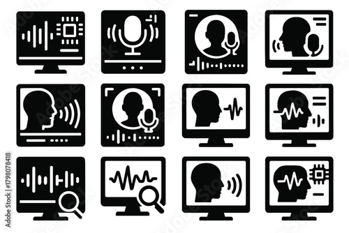 Recognition panel icons vector icon console screen sound conversation data voice board