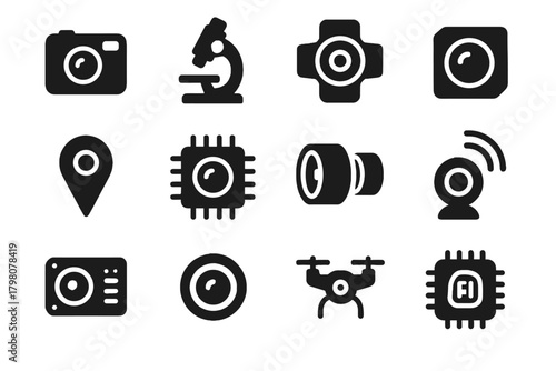 Lens drone icon nano camera vector pocket chip sensor micro microscopic