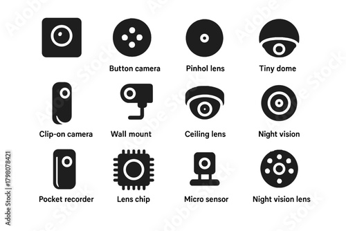 Sensor mount icon lens vector pocket icons micro surveillance recorder device chip