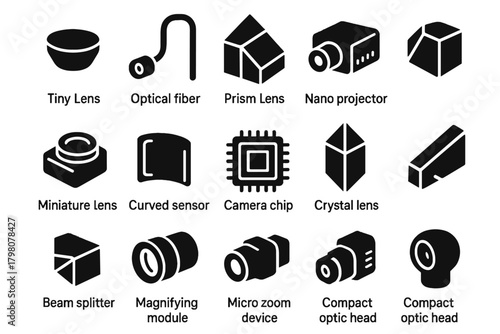Compact prism lens icon projector nano optical crystal miniature optics vector beam