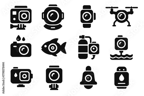 Case camera mini underwater waterproof sensor drone nano icon lens vector