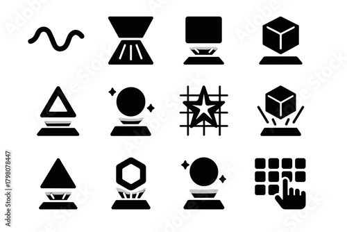 Hologram digital wave projection icon holographic vector hexagon line collection star
