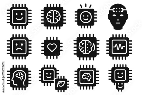 Neural brainwave emotional chip sensor icon microchip emotion module vector icons