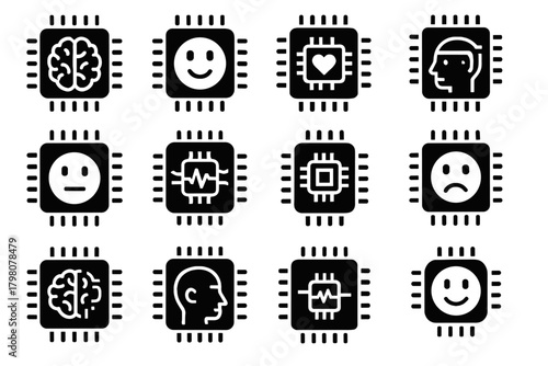 Chip cognitive emotional mood module vector ai icon emotion state brainwave wearable