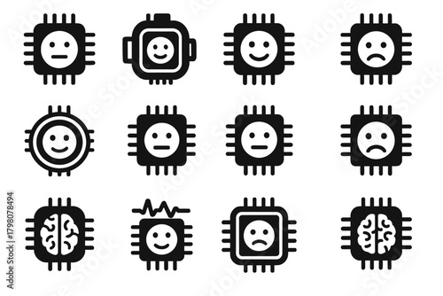 Icons vector icon chip sentiment facial emotion sensor module feedback interactive