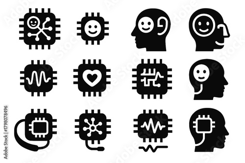 State sensor feedback neural wearable icon vector chip emotion cognitive brainwave