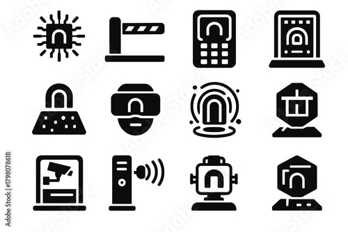 Robotic vector cyber digital barrier security control monitoring gateway icons portal icon
