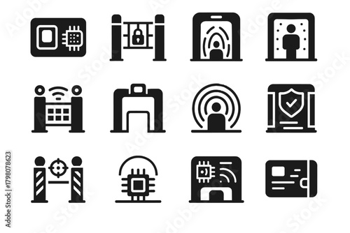 Security cyber smart terminal gateway ai point vector portal icons access gate