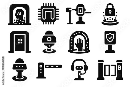 Cyber smart defense access set vector sensor security barrier icon interactive