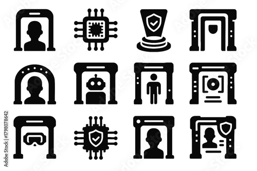 Cyber checkpoint gate interactive security entry chip vr vector icons icon barrier