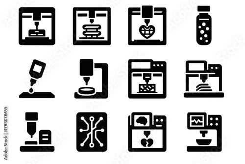 Feeder icon chip bio icons module printer experimental microfluidic digital vector cell