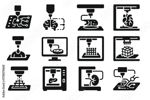 Icon icons medicine laboratory ai microfluidic interface vector printing organ bio holographic