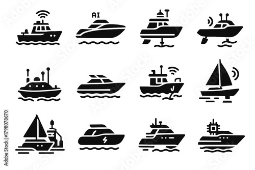 Control smart vector boat icons craft marine fishing icon hydrofoil iot