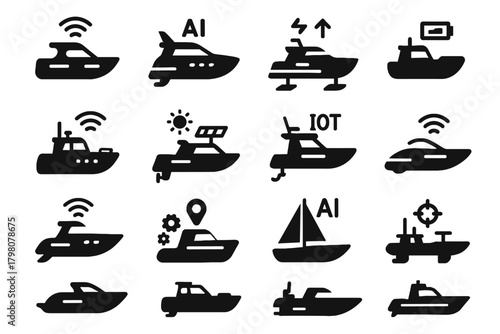 Icons autonomous harbor yacht electric vector fishing marine smart icon digital intelligent