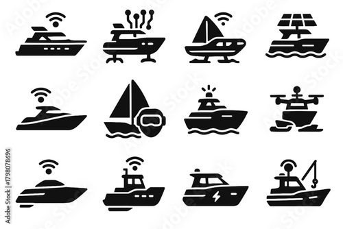 Smart icons boat icon leisure harbor sailboat vessel iot vector speedboat navigation