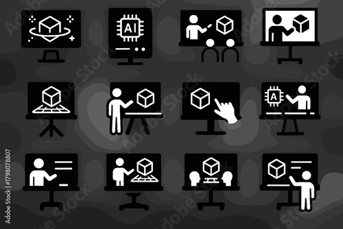 Surface icon smart board lesson ar holographic icons vector digital portable