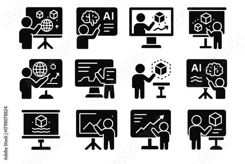 Ai device icon board smart portable ar holographic presentation digital vector