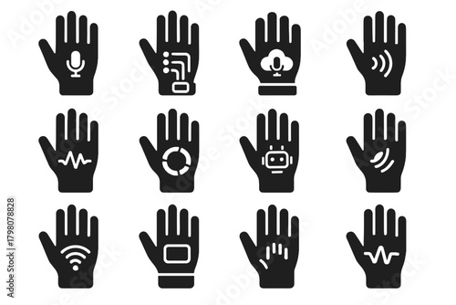 Feedback glove portable icon voice assistant vector handwear smart hand