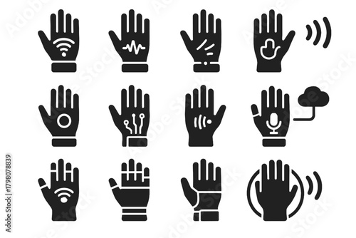 Speech icon glove device ai hand wearable command portable vector smart