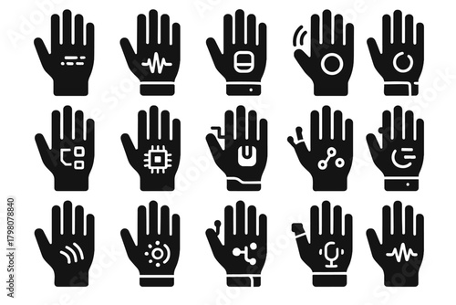 Handwear control icons vector glove robotic device speech icon digital gesture smart