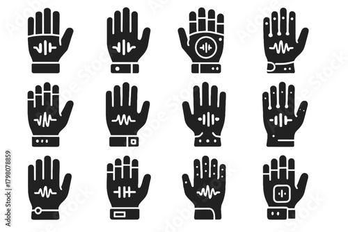 Hand handwear icons haptic glove ai voice robotic device icon vector