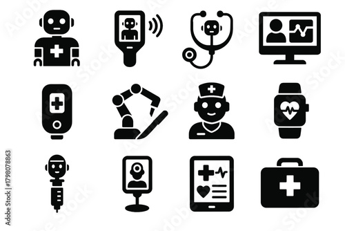 Assistant medical virtual kit nurse diagnostic icon smart ai scanner vector