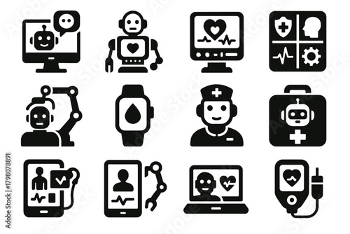 Vector icons virtual tool device ai treatment health medical companion icon aid