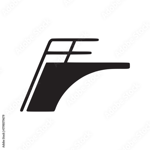 A minimalist black and white illustration of a diving board against a plain white background