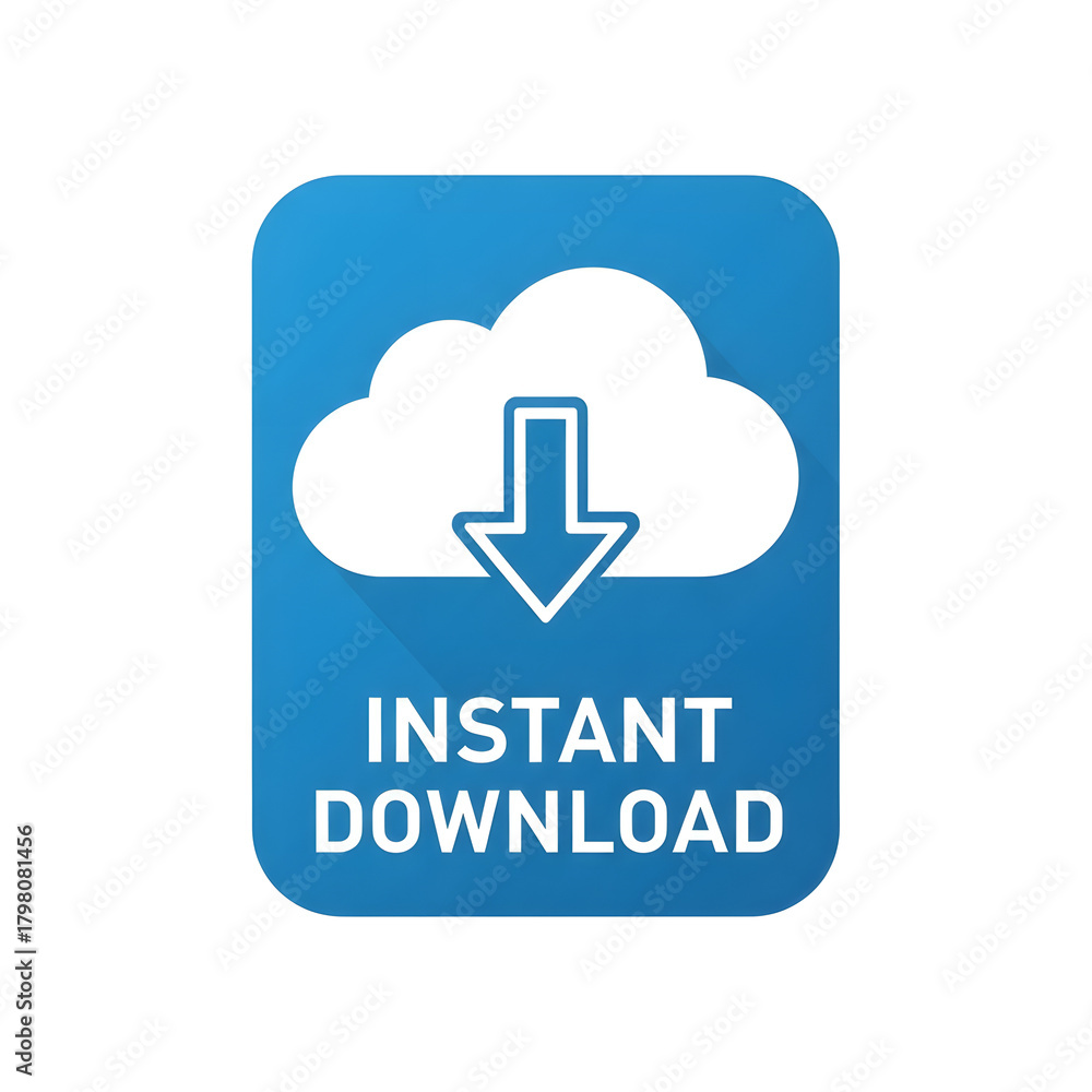Obraz premium Instant Download blue flat icon, vector button with long shadow, isolated cloud symbol. 