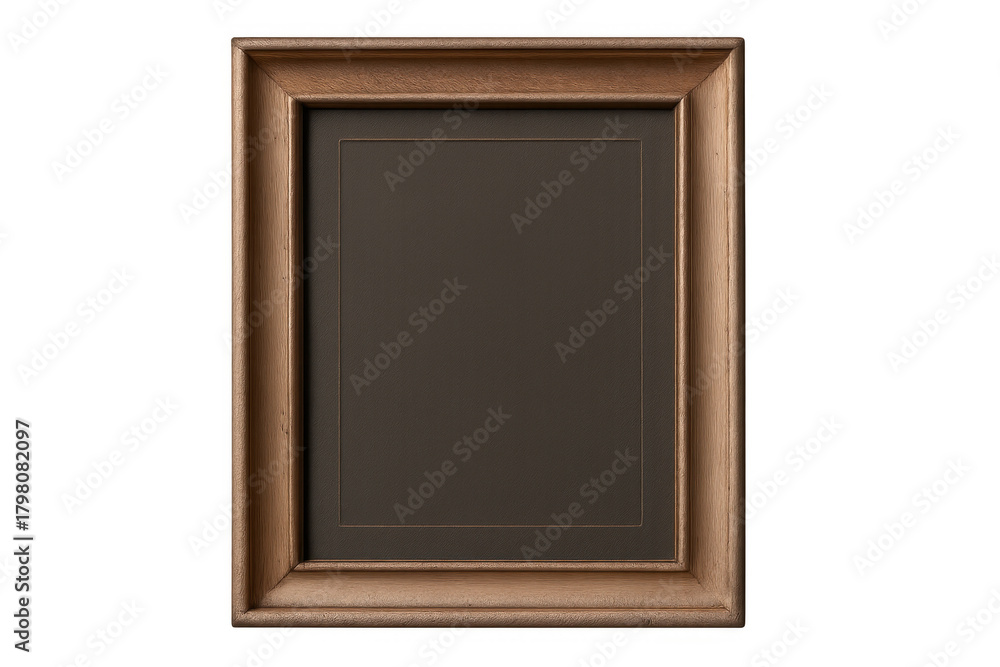 Fototapeta premium Empty classic wooden picture frame with brown matting for artwork display on a transparent background
