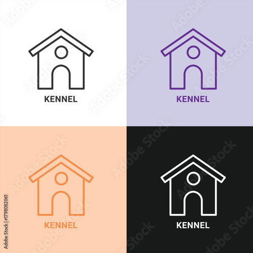 Dog Kennel and Pet Shelter Line Art Icon for Veterinary Services, Animal Boarding, and Canine Housing.